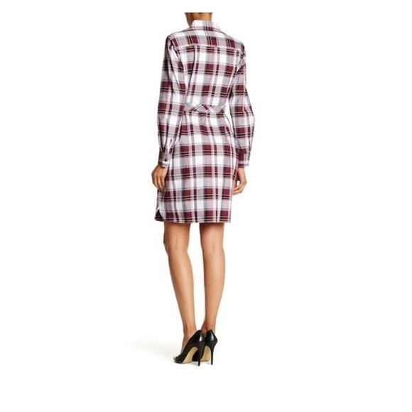 Foxtrot NYC - Maroon Plaid Print Long-Sleeve Knee Length Shirt Dress - Picture 2 of 4